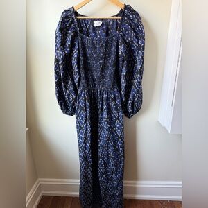 RUJUTA SHETH Anthropologie Smocked‎ Lou Jumpsuit Cotton Wide Leg Cottagecore S